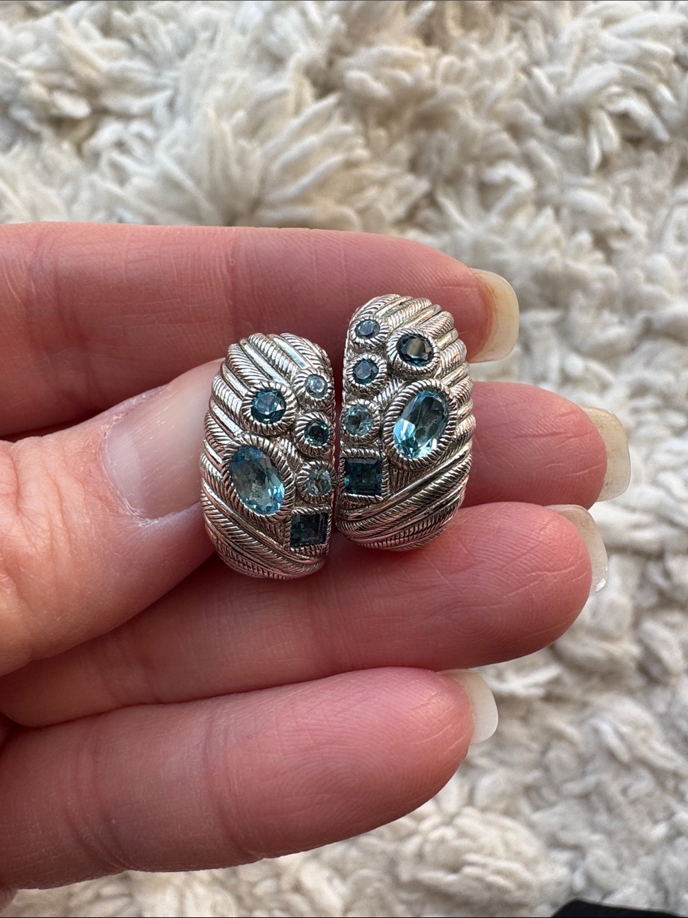 Sterling Silver Judith Ripka Topaz‎ Earclips
